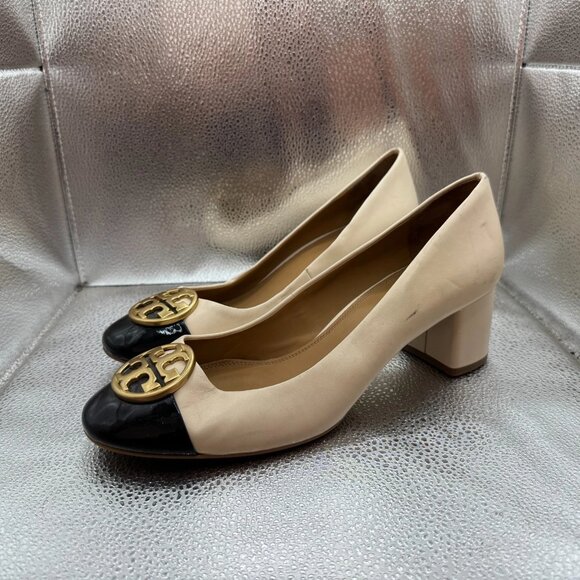 Size‎ 10.5 Tory Burch Womens Cream Chelsea 50mm Soft Nappa Leather Pump Shoes - Picture 5 of 9